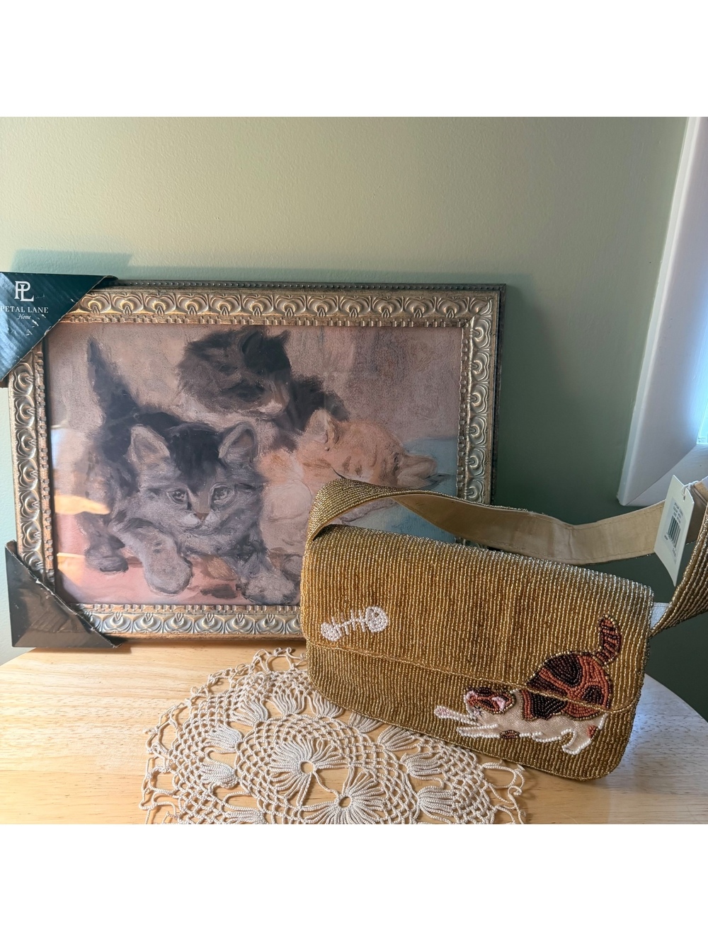 Sol Mer Beaded Cat Design Shoulder Bag Purse